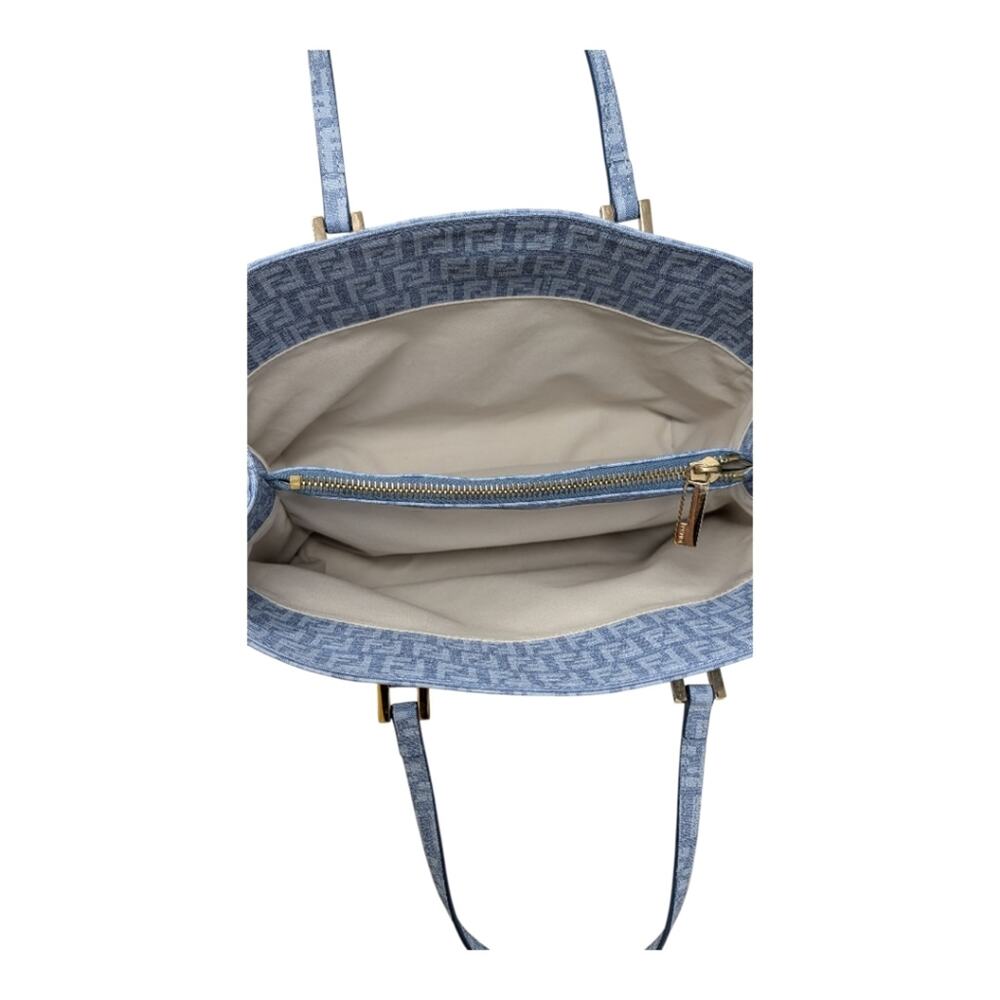 Fendi Zucchino FF Monogram Tote Handbag Light Blue Silver Hardware - Picture 11 of 12